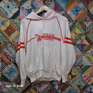 70s True Vintage Flin Flon Manitoba Canadiana Hoodie Large Red White Racing Fish